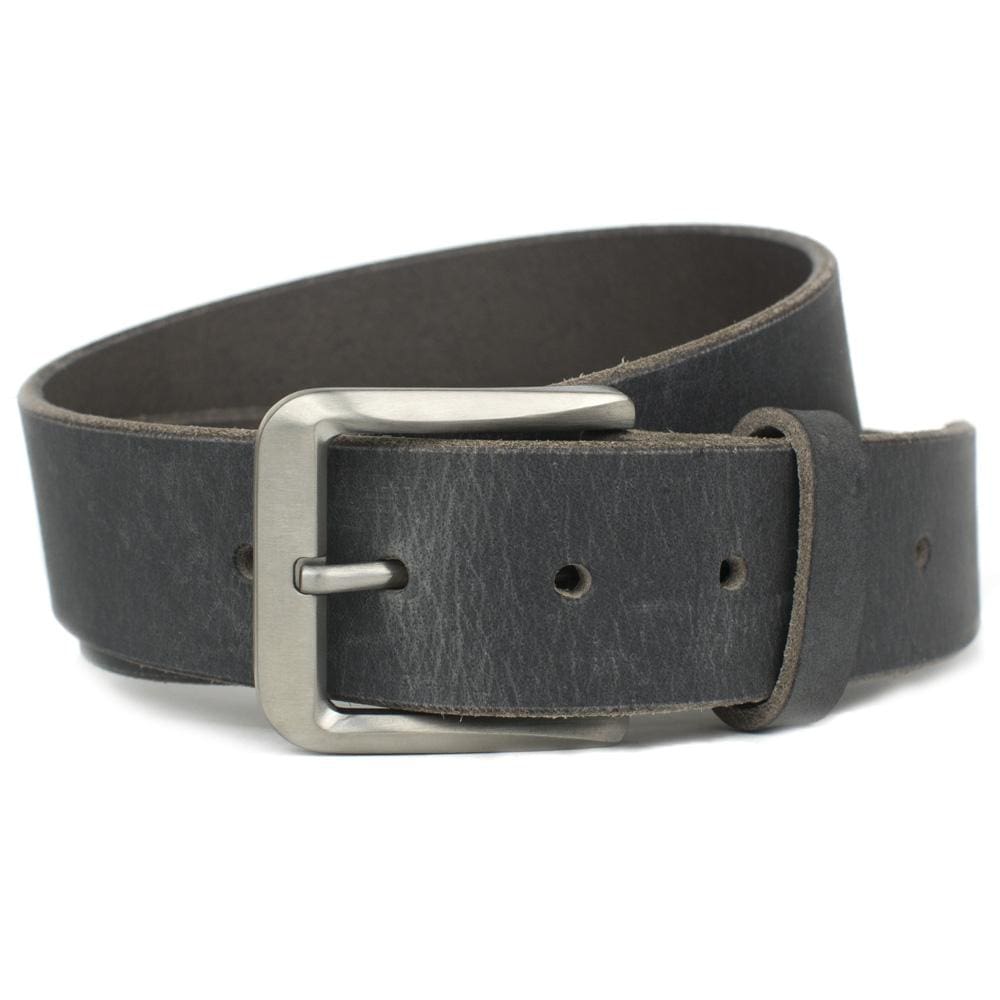 Smoky Mountain Titanium Distressed Leather Belt. Squarish casual buckle with rounded corners