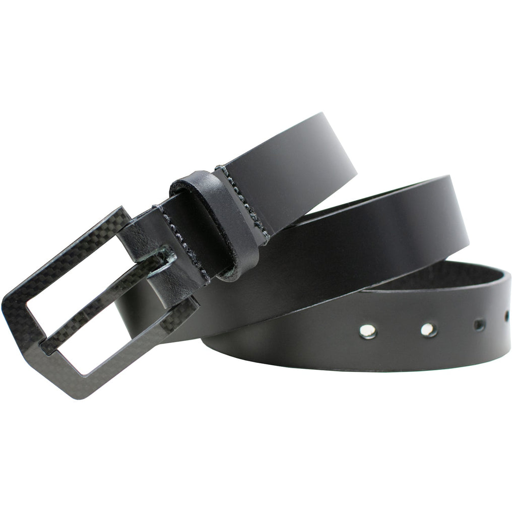 Black Carbon Fiber buckle lets you breeze thru security "Beep Free" without removing your belt.