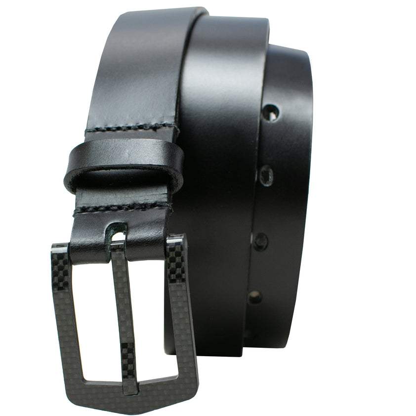 Stealth Carbon Fiber Black Leather Dress Belt | USA-made travel belt ...