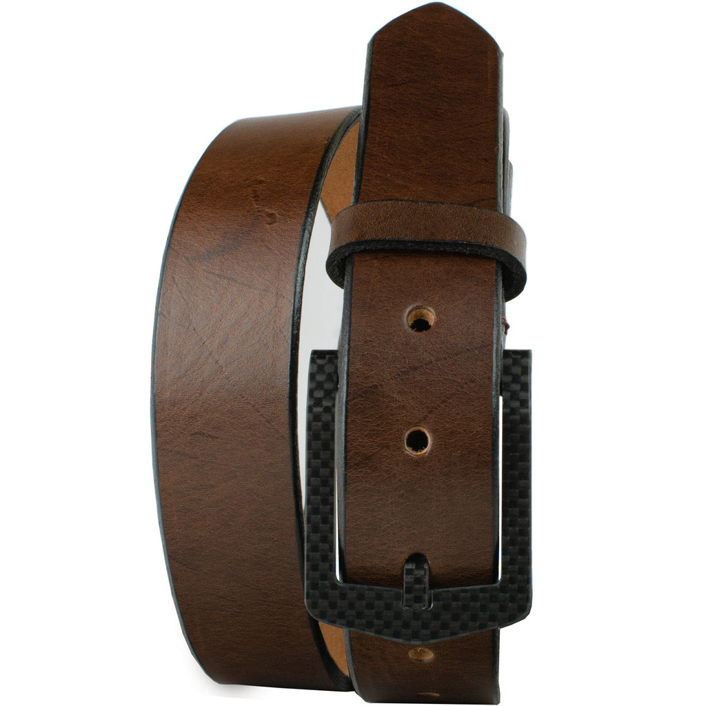 The Stealth Brown Belt By Nickel Smart. Single prong black carbon fiber buckle. No Metal.