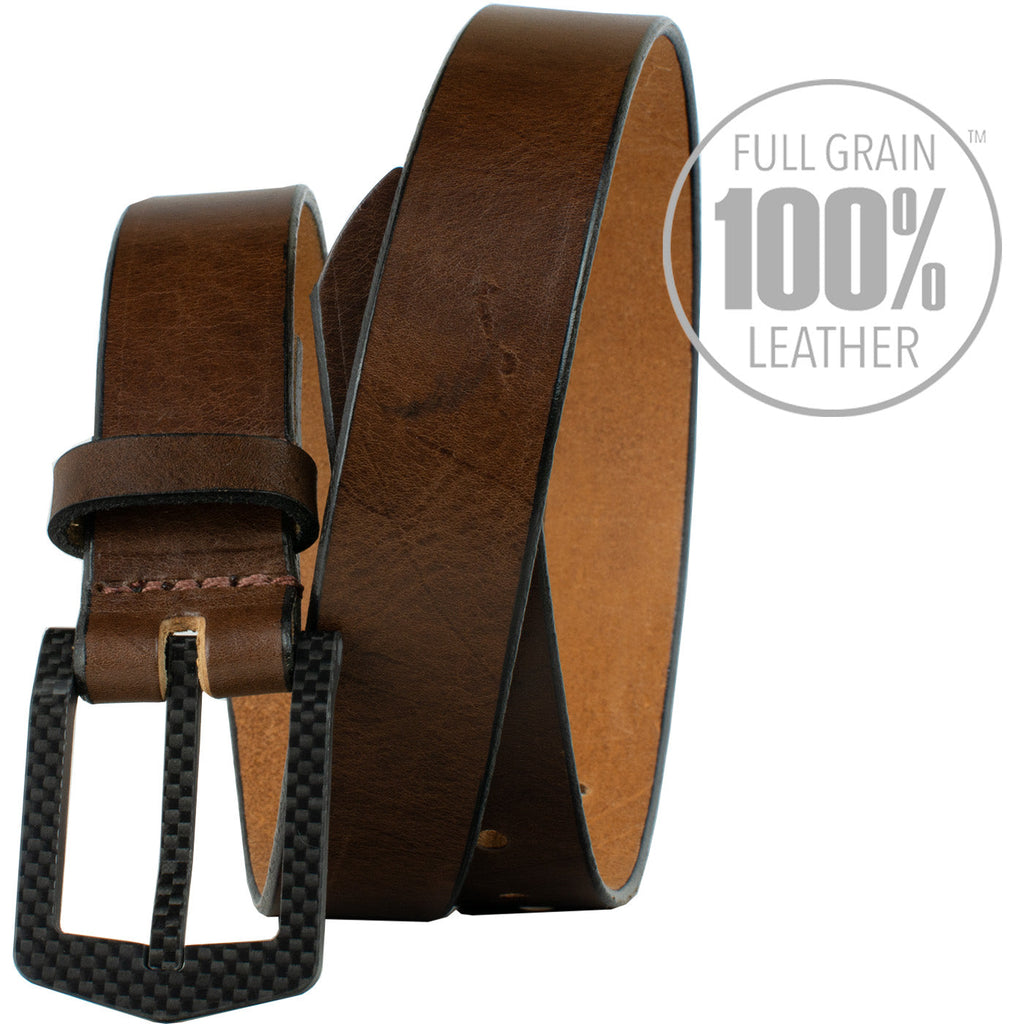 The Stealth Brown Belt By Nickel Smart. Made in USA. Full grain light brown leather.