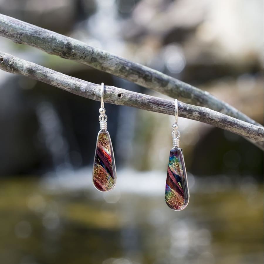 Rainbow Falls Red Dichroic Glass Earrings | Drop Earrings