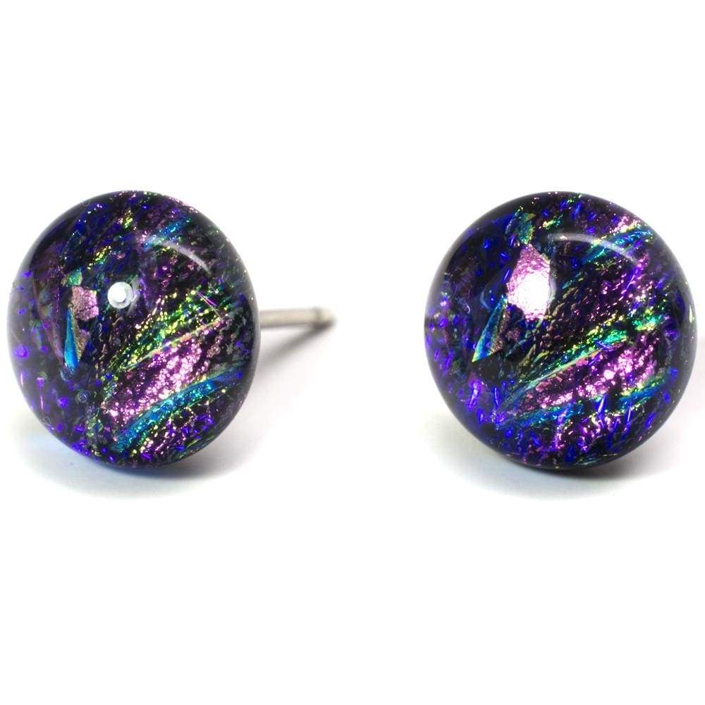Lilac purple with bits of teal and pink dichroic glass dots. Supernova Earrings. silver post