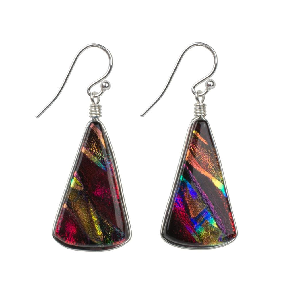 Fan shaped red glass earrings with silver French hooks 1.5 inch drop earrings